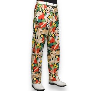 Loudmouth Mens Golf Pants Size 36x30 Pin Up Girls Hawaiian Aloha Retro Cars